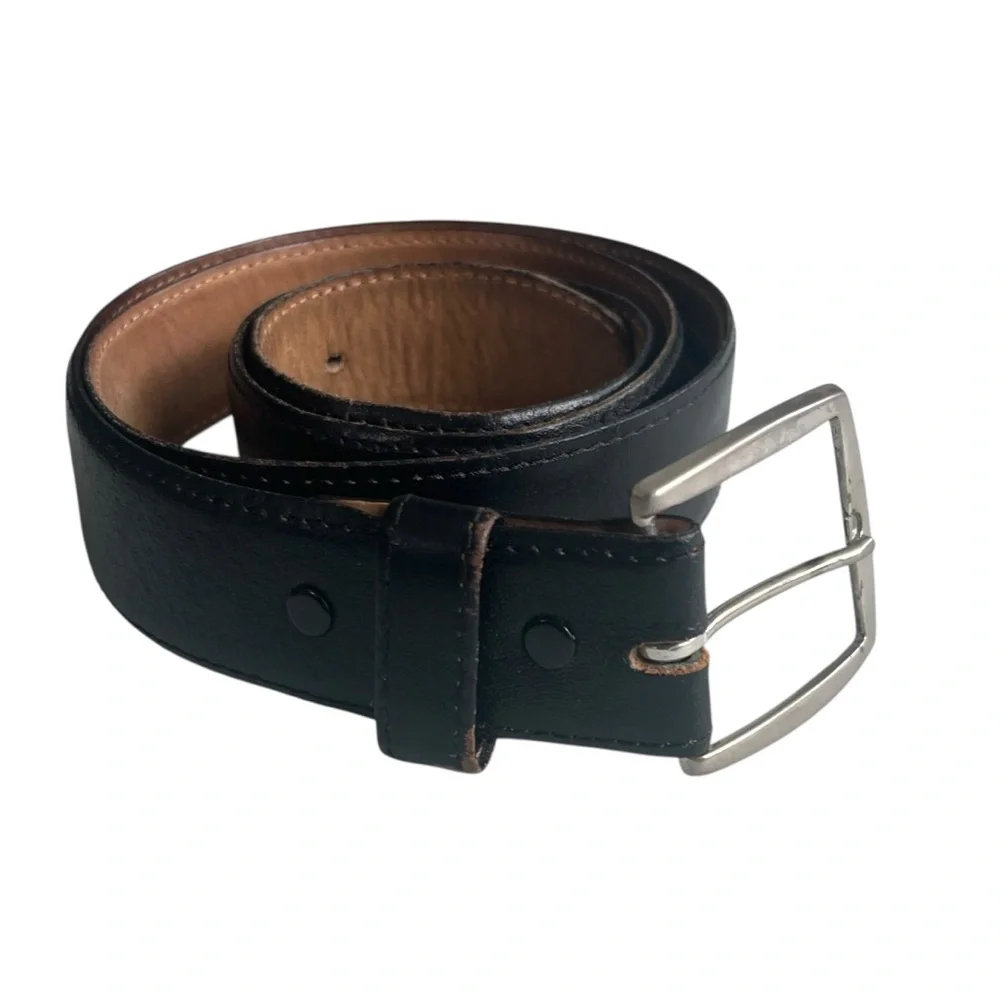 Black Leather Belt with Hidden Zipper Pocket Classic Mens Size 44